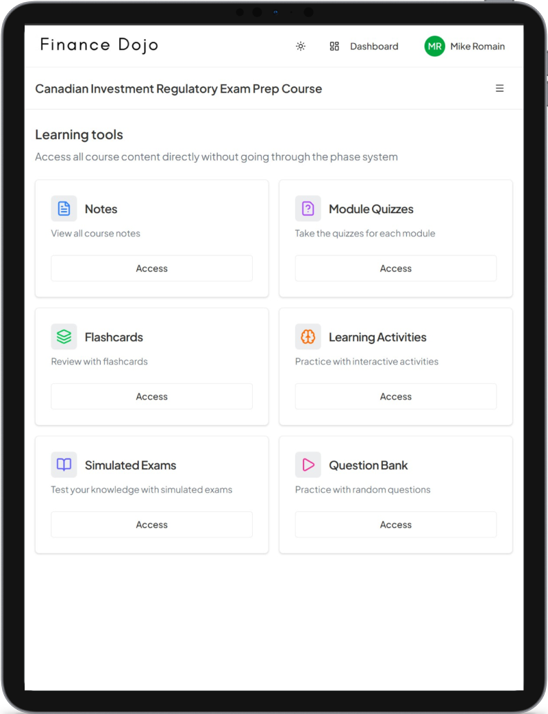 Canadian Investment Regulatory Exam Prep Course - Screenshot